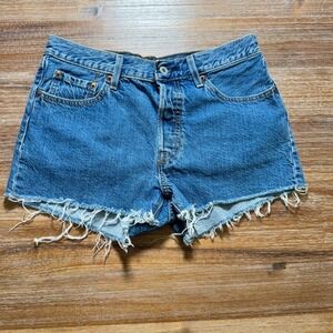 Levi's Denim Jean‎ Shorts High Waisted Cut Off Frayed Hem Blue W29